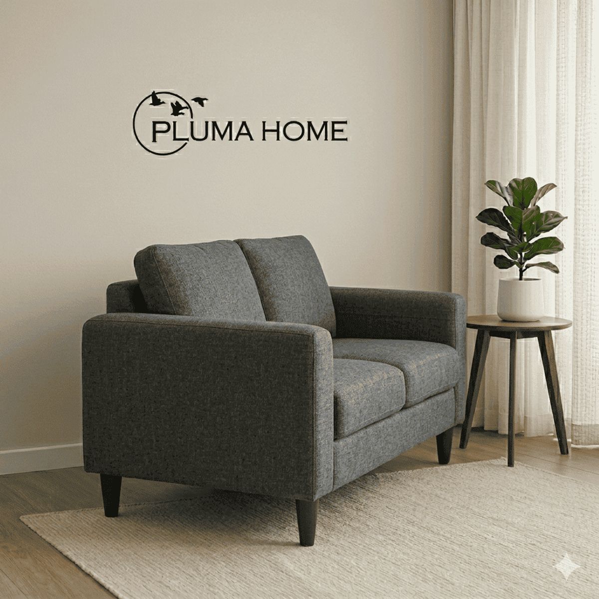 PLUMA HOME - Sofá de Dos Puestos con Patas de Roble Natural - Color Gris Grafito
