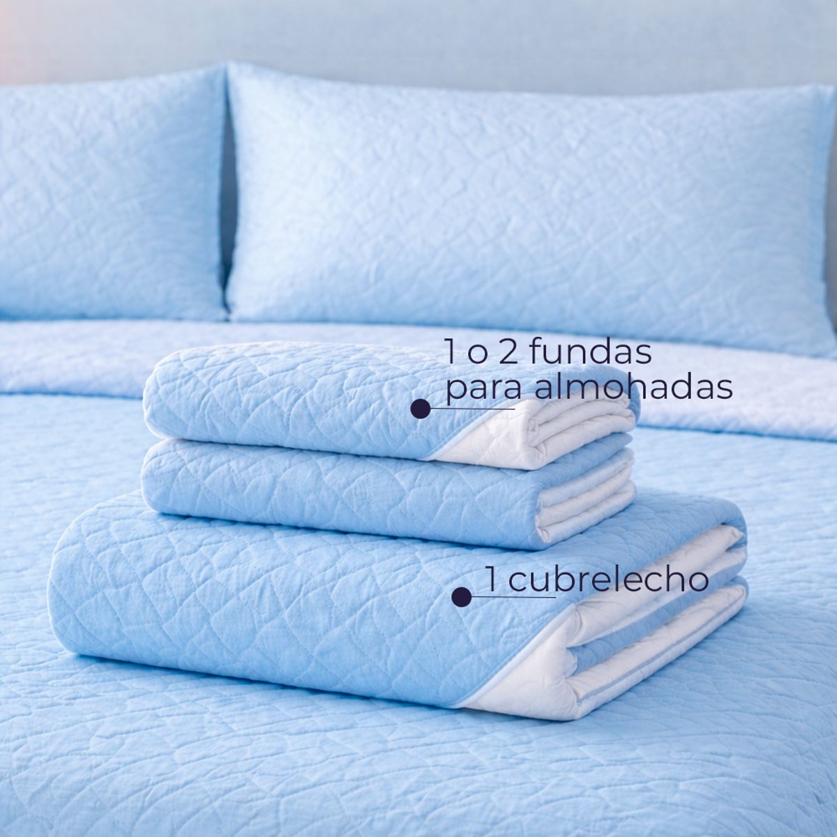 LILE - Colcha Infantil Doble Faz Blanco y Azul Celeste  Suave y Reversible
