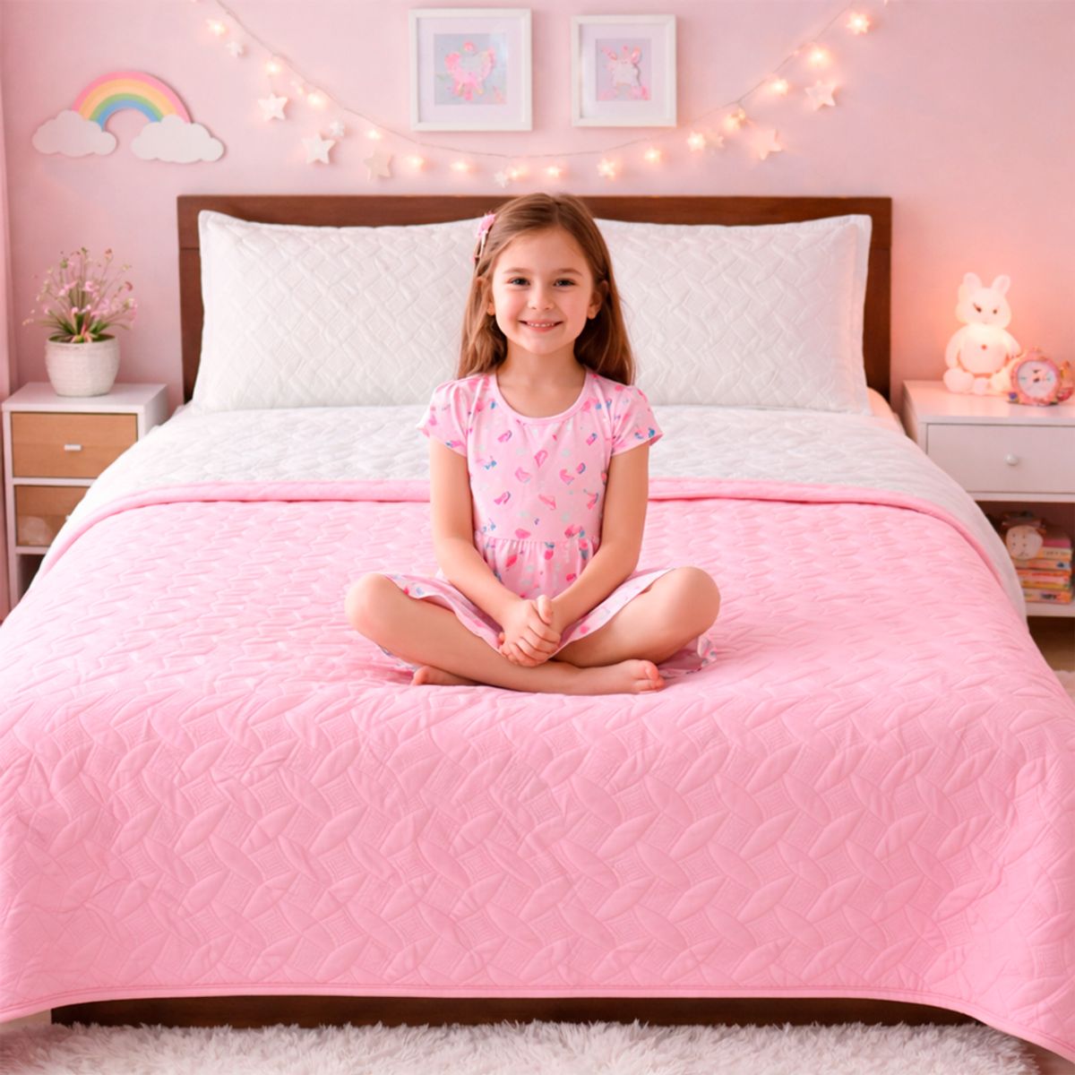 LILE - Colcha Infantil Doble Faz Blanco y Rosado Suave y Reversible