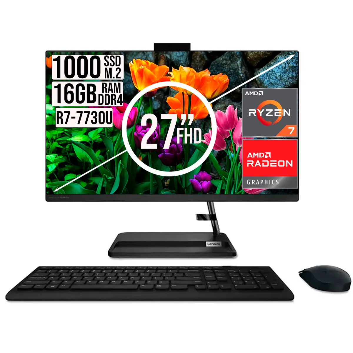 LENOVO - Todo En Uno Lenovo Amd Ryzen 7-7730U Ssd 1TB Ram 16GB Fhd 27 Negro