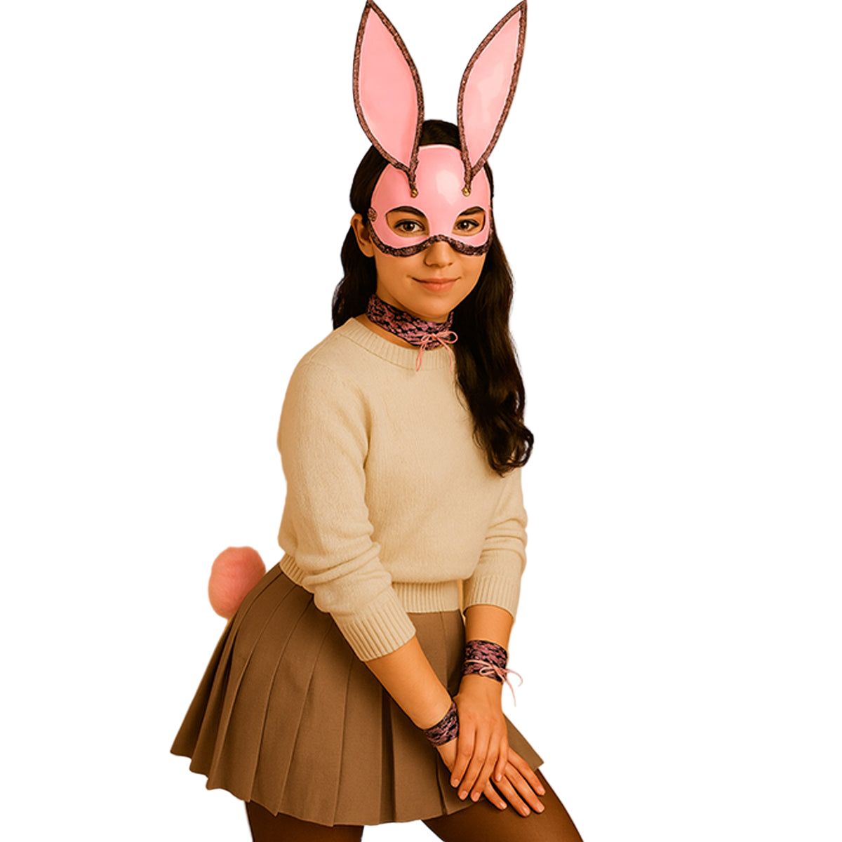 COMPRALOENCASA COM - Kit Therian Conejita Rosa Disfraz Sexy con Encaje Halloween