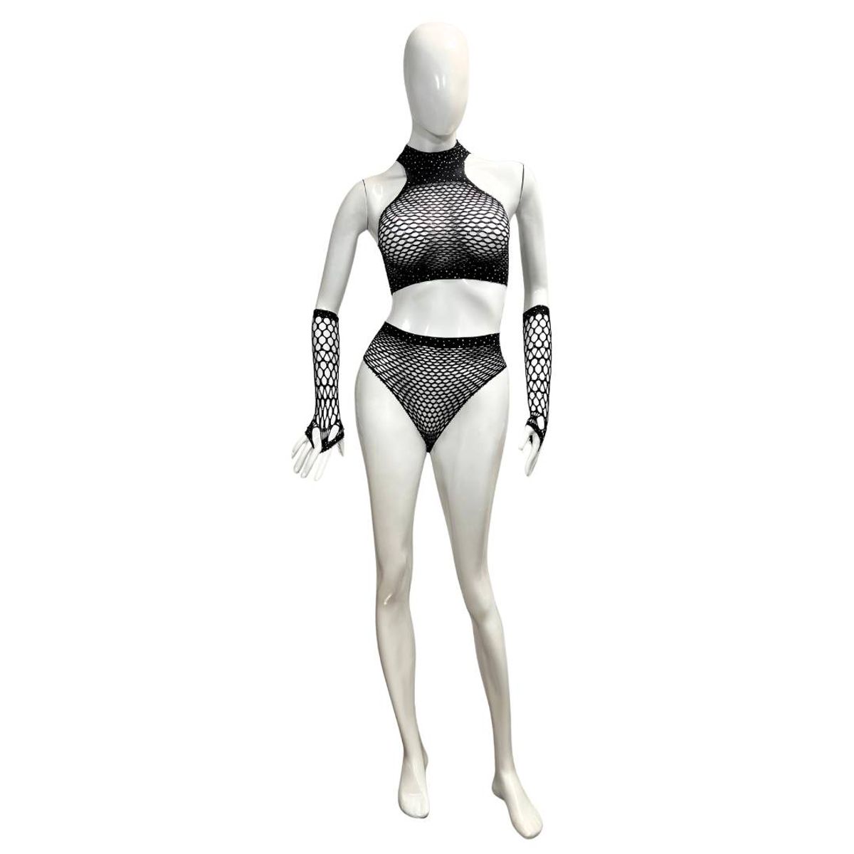 GENERICO - Lencería Femenin Conjunto Malla Brillo Brasier + Tanga Panty