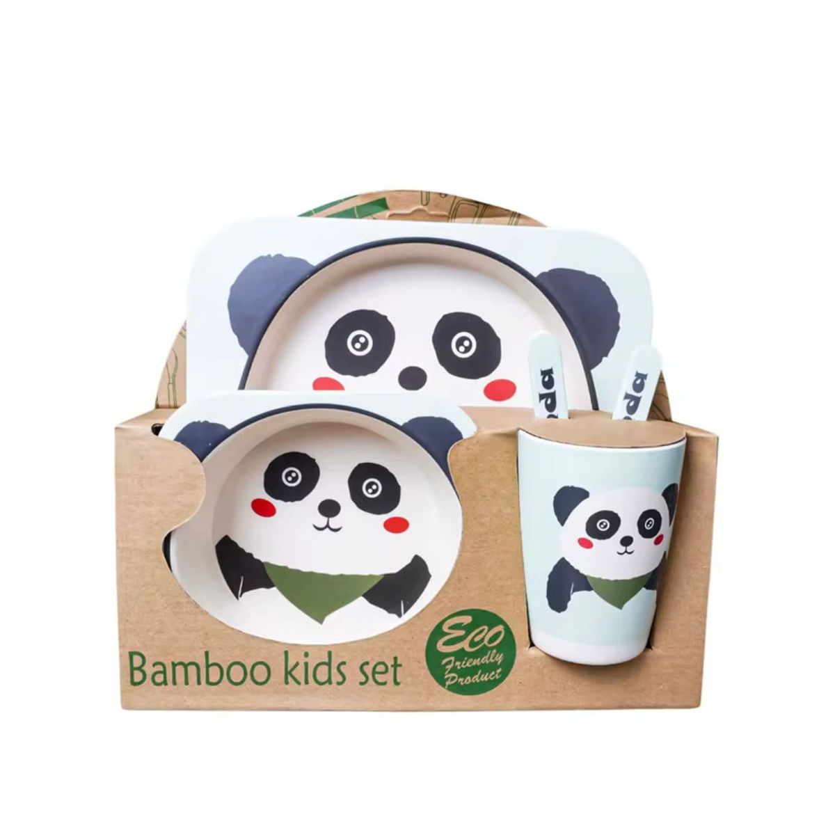 GENERICO - Set Vajilla Bambú 5 Piezas Panda