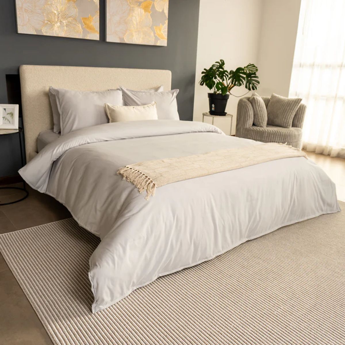 AMARE HOME - Funda de Plumón o Duvet cover Gris Perla Sencillo - Colección Pastello Color Gris Claro