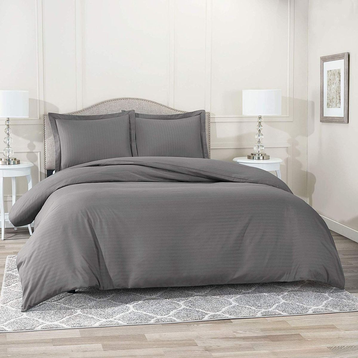 GENERICO - Set Duvet mas Plumon cama Doble Beige sateeen stripe