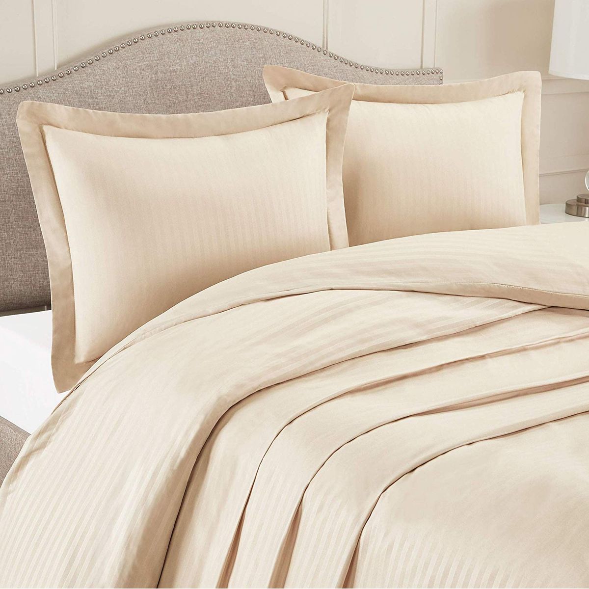 GENERICO - Set Duvet mas Plumon cama Doble Beige sateeen stripe