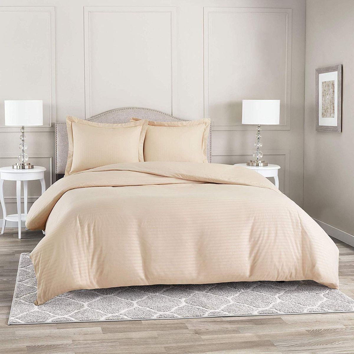 GENERICO - Set Duvet mas Plumon cama Doble Beige sateeen stripe