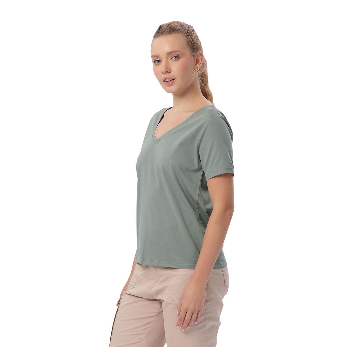 TOTTO - Camiseta Cuello En V Unicolor Viny Verde Para Mujer Totto