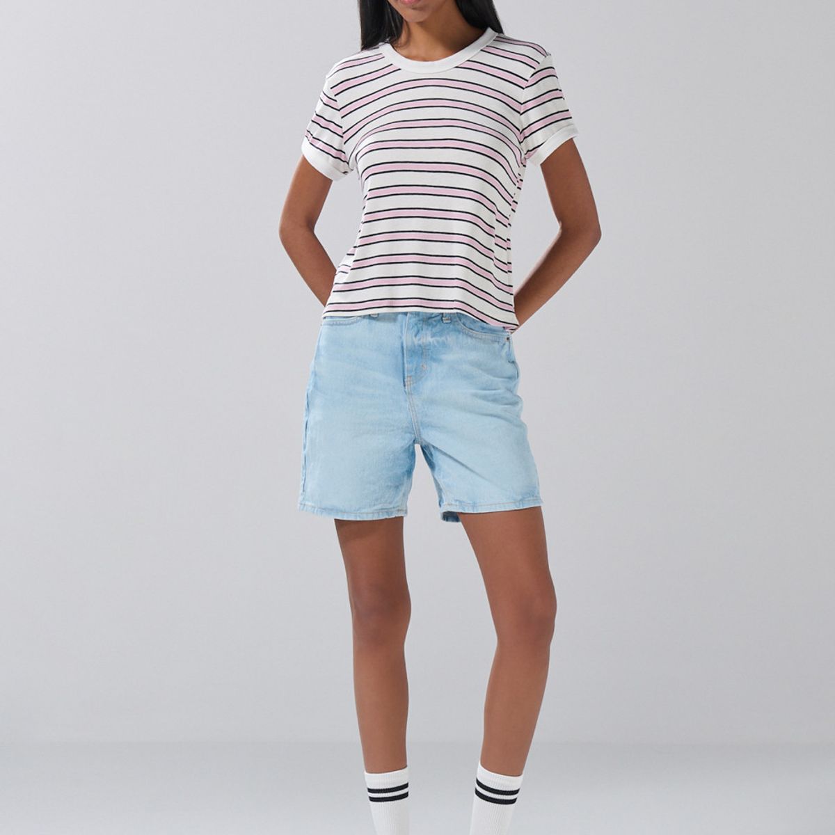 KOAJ - KOAJ Short de jean tiro súper alto azul claro con 5 bolsillo Mujer
