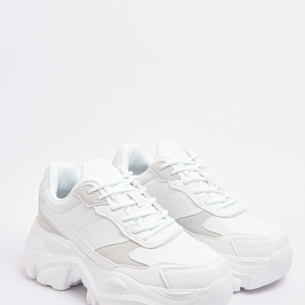 KOAJ - KOAJ Tenis de plataforma blancos con cordones y cortes Mujer