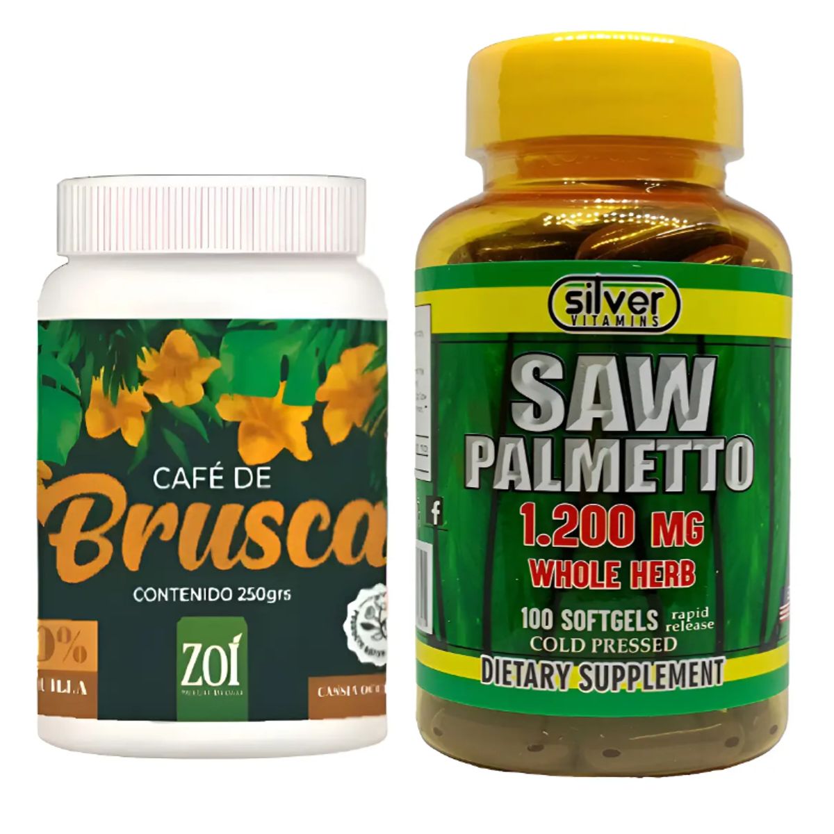 SILVER - SUPLEMENTO CON SAW PALMETTO X 1OOU + CAFE DE BRUSCA X 250 GR./COMBO