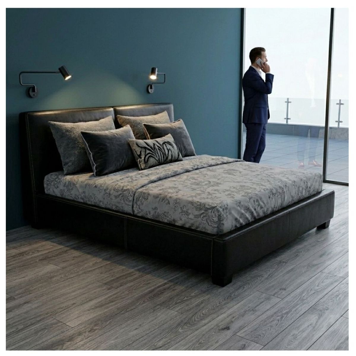 GENERICO - Cama Simona King Size 220cm x 220cm En Cuero Natural