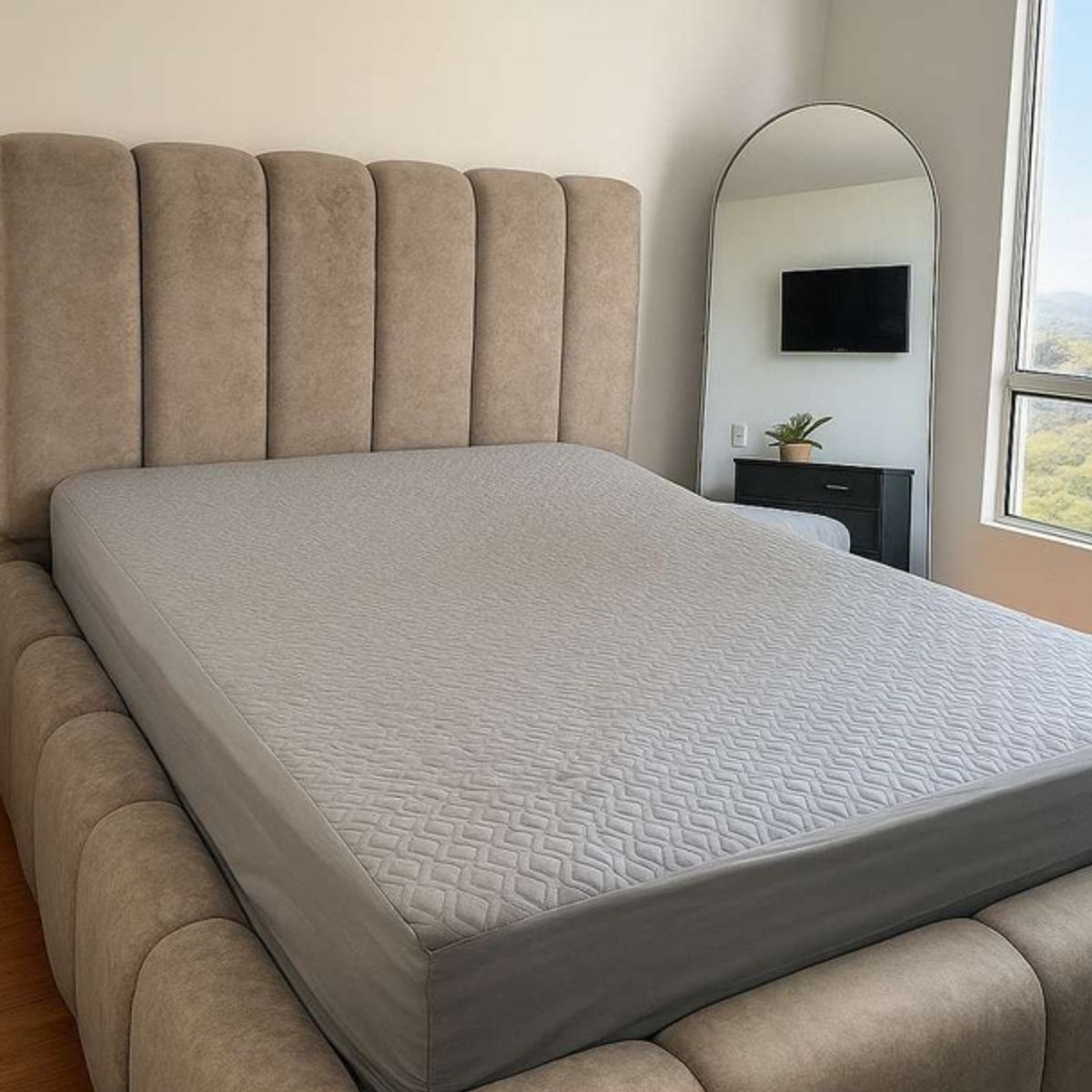 BALI - Protector de Colchón para cama Queen Termosellado Antialérgico Alta Durabilidad Gris plata