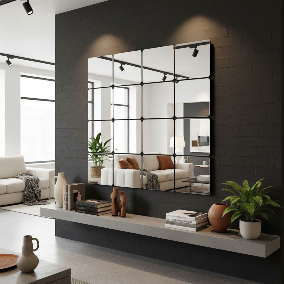DECOR - Set De 10 Espejos Cuadrados Acrílico Moderno para Hogar