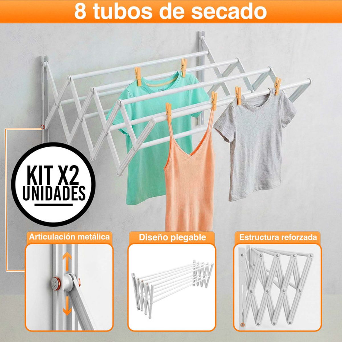 ENERGY PLUS - Set x2 Tendedero Plegable Ropa 60x104cm Acero Cap. 60 Lb