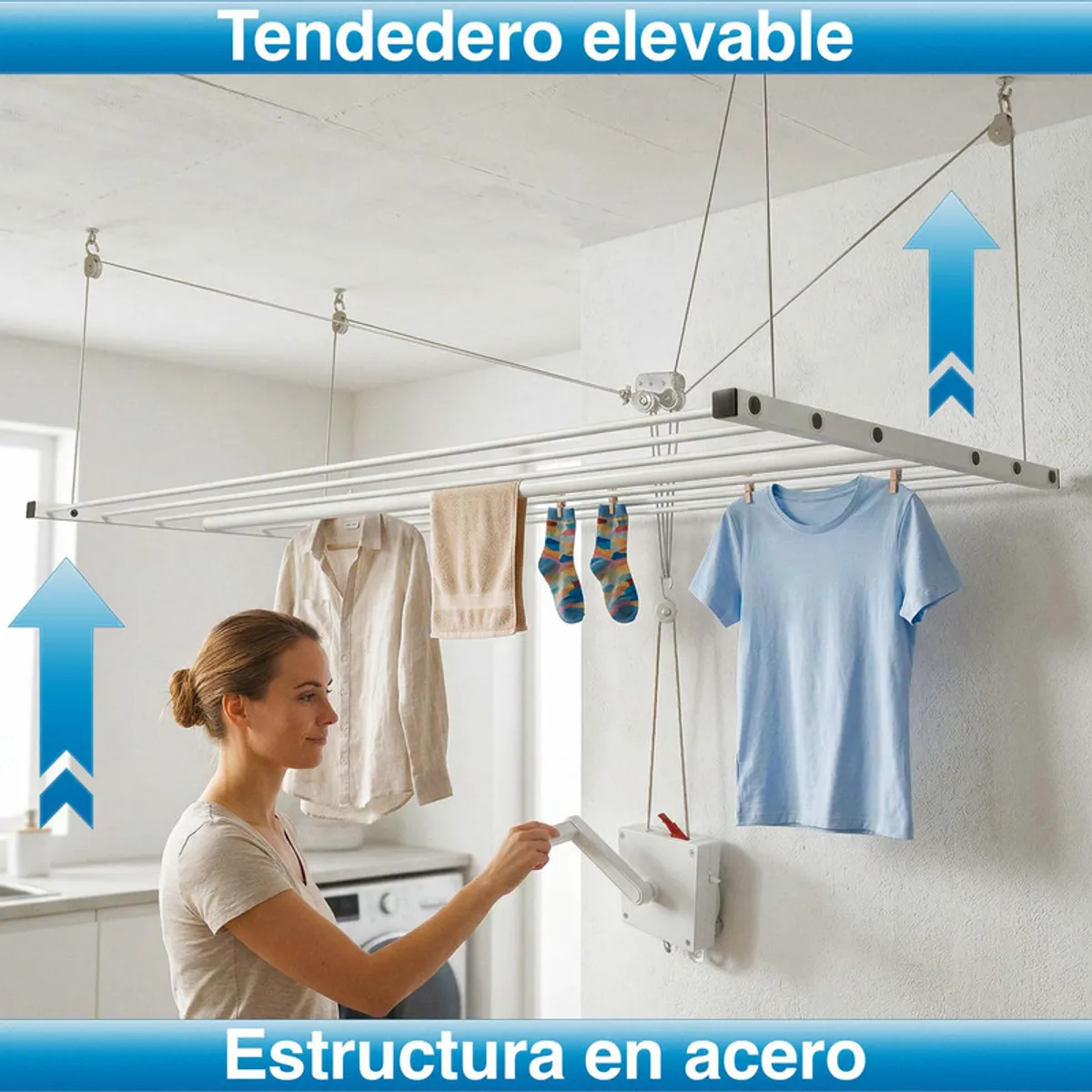 ENERGY PLUS - Tendedero De Techo Con Polea Elevable 100x69cm Acero 100 Lbs