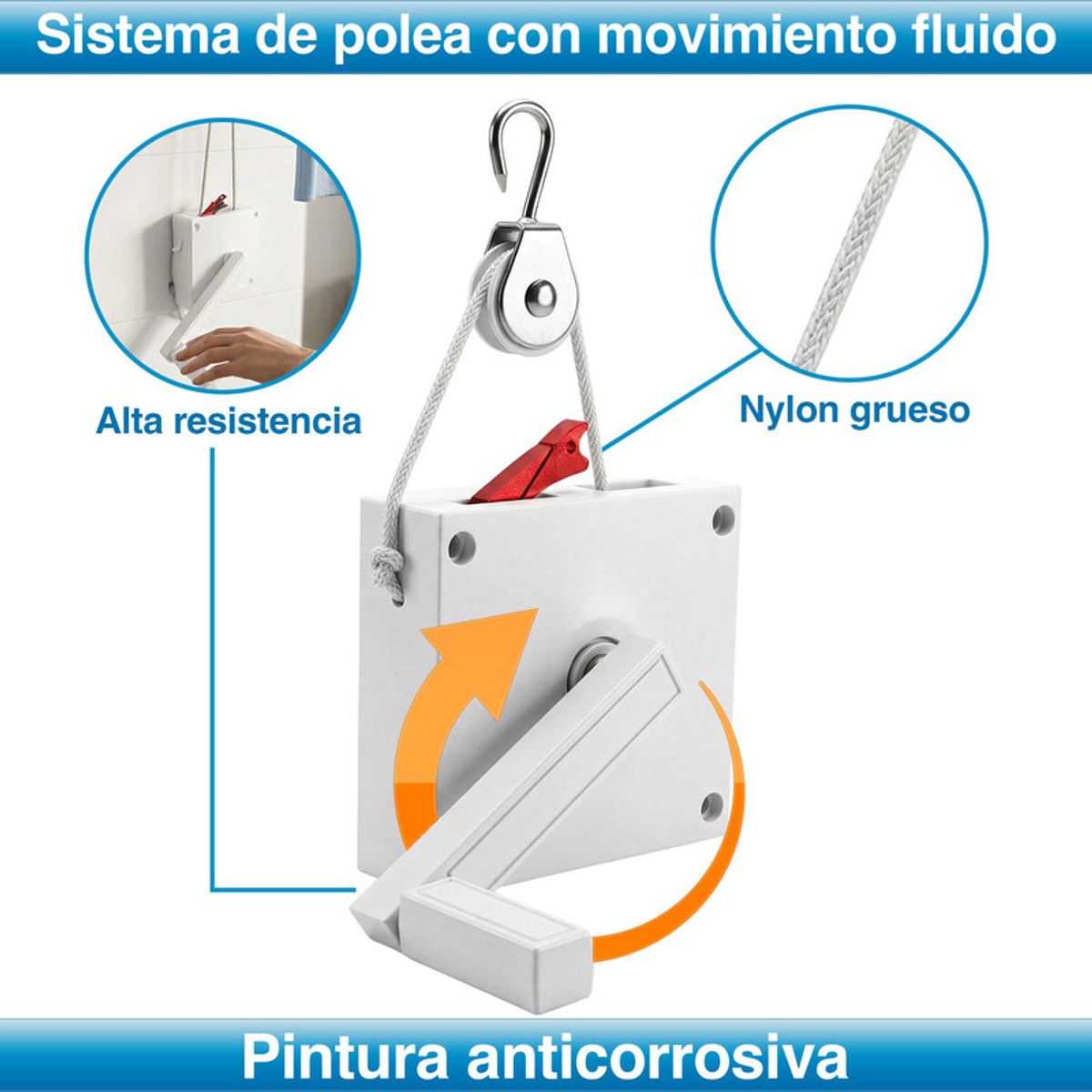 ENERGY PLUS - Tendedero De Techo Con Polea Elevable 180x69cm Acero 100 Lbs