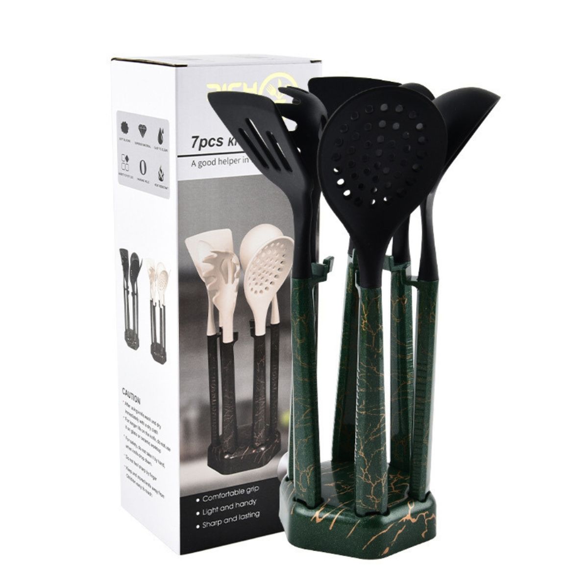 SKY - Set 7 Utensilios De Cocina En Silicona Antiadherente: Juego De Espátulas y Cucharas Premium