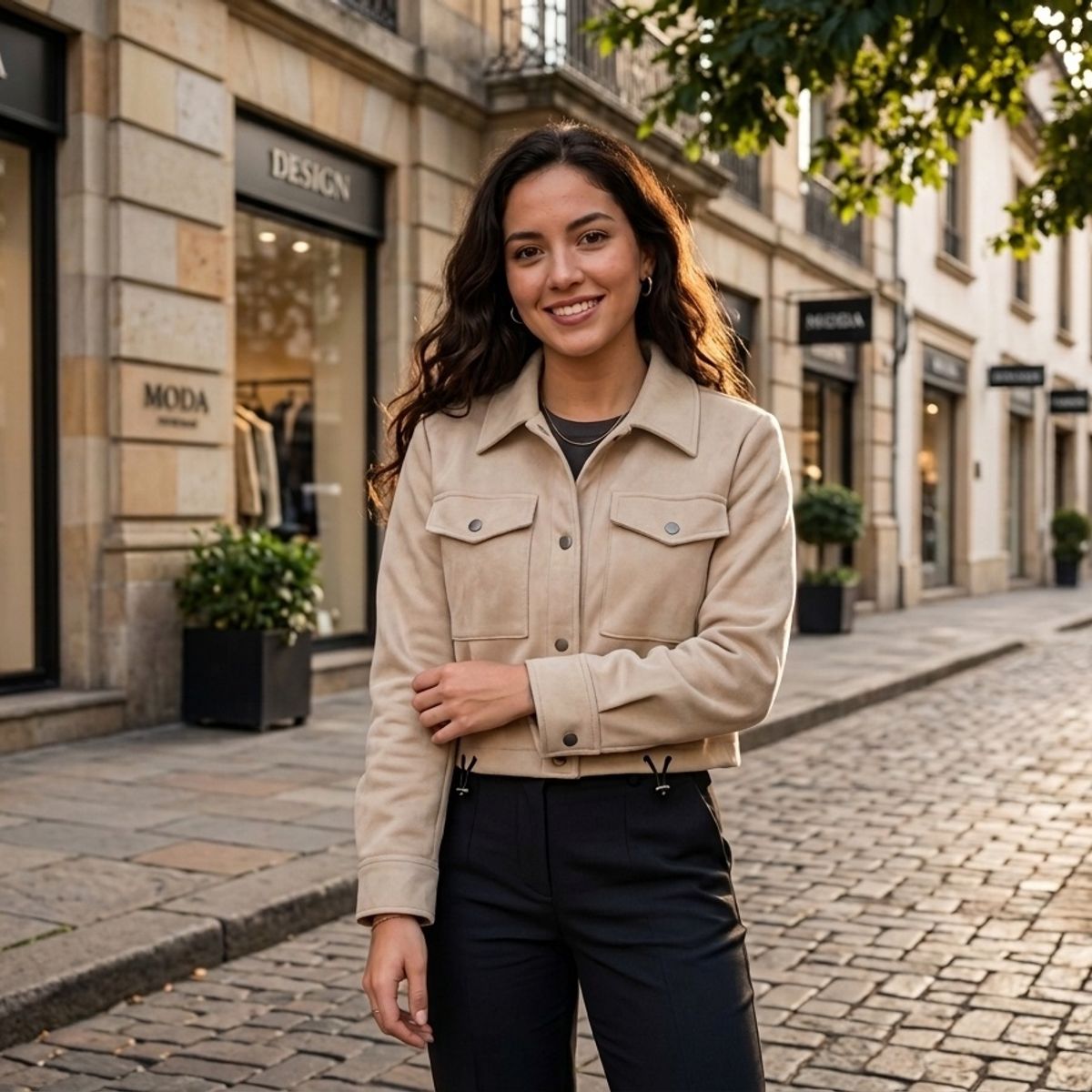 THE CLOTHING COMPANY - Chaqueta Mujer Suede Chic Sintético Ovejera Corta Ajustable