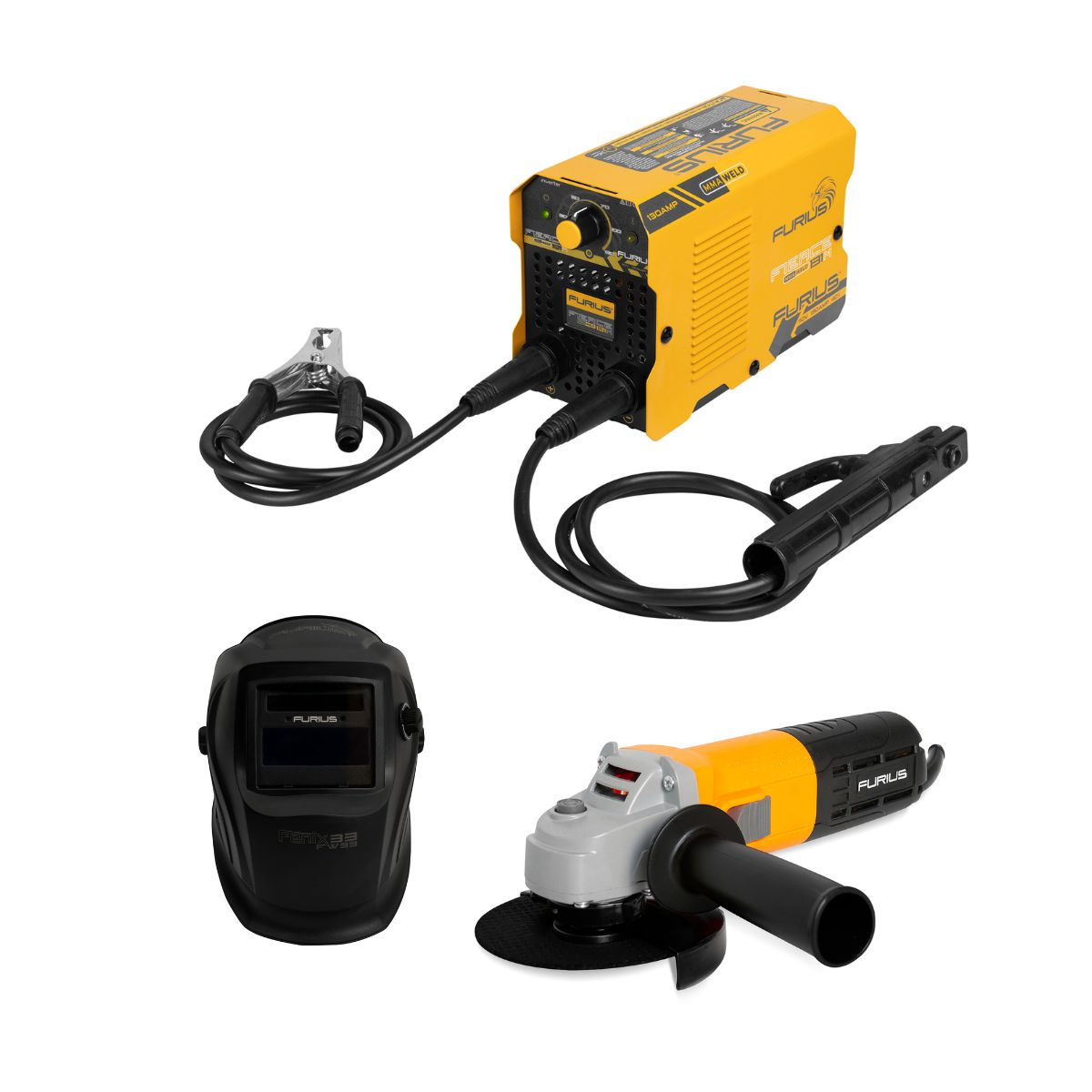 FURIUS - Soldador Furius Fw131m 110v + Careta Fw33 + Pulidora Fg71