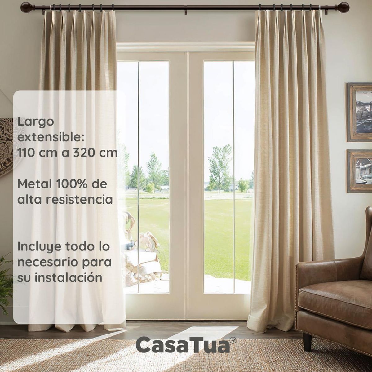 CASATUA - Barra Tubo Cortina Casatua Hasta 14kg Largo Ajustable - Cafe