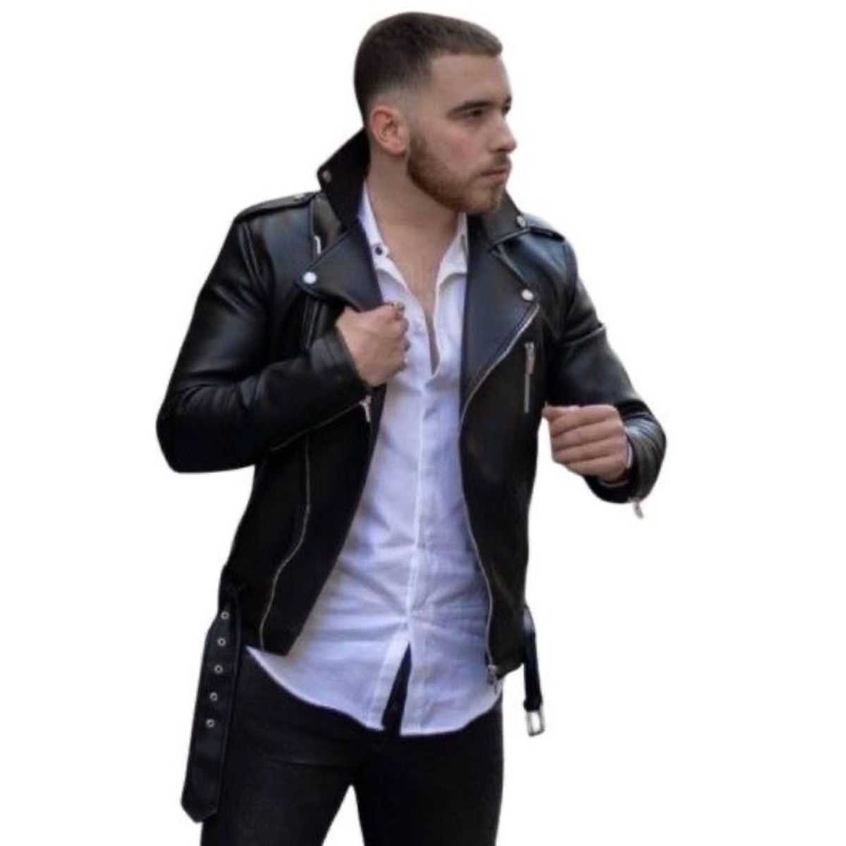 GENERICO - Chaqueta clásica con correa tipo cuero, para hombre