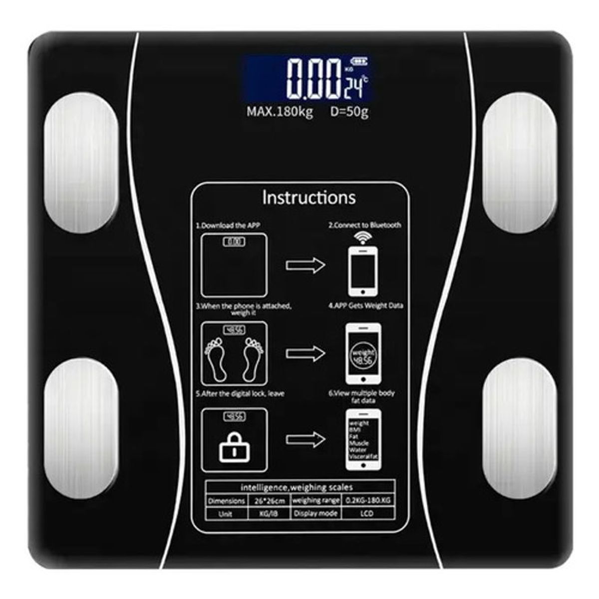 COLOR - Bascula Digital Personas Bluetooth Usb Color Negro 110