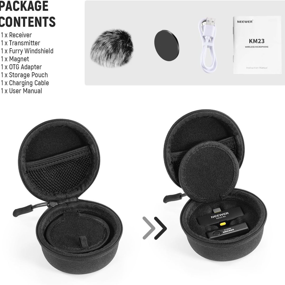 NEEWER - NEEWER Micrófono Inalámbrico Lavalier (1 TX + 1 RX) con cancelación de ruido