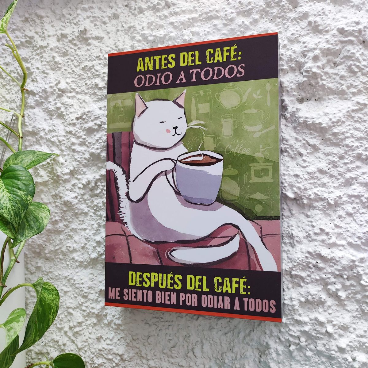 POR EJEMPLO DISEÑO Y DECORACION - Cuadro Gato Blanco taza de Café