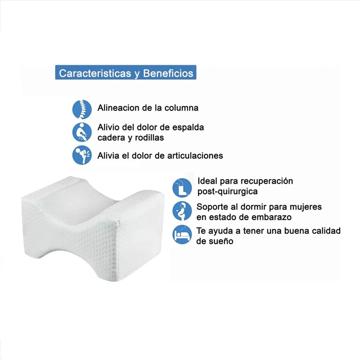 GENERICO - Almohada para Piernas con Diseño Contorneado y Espuma de Alta Densidad Mejora Circulacion
