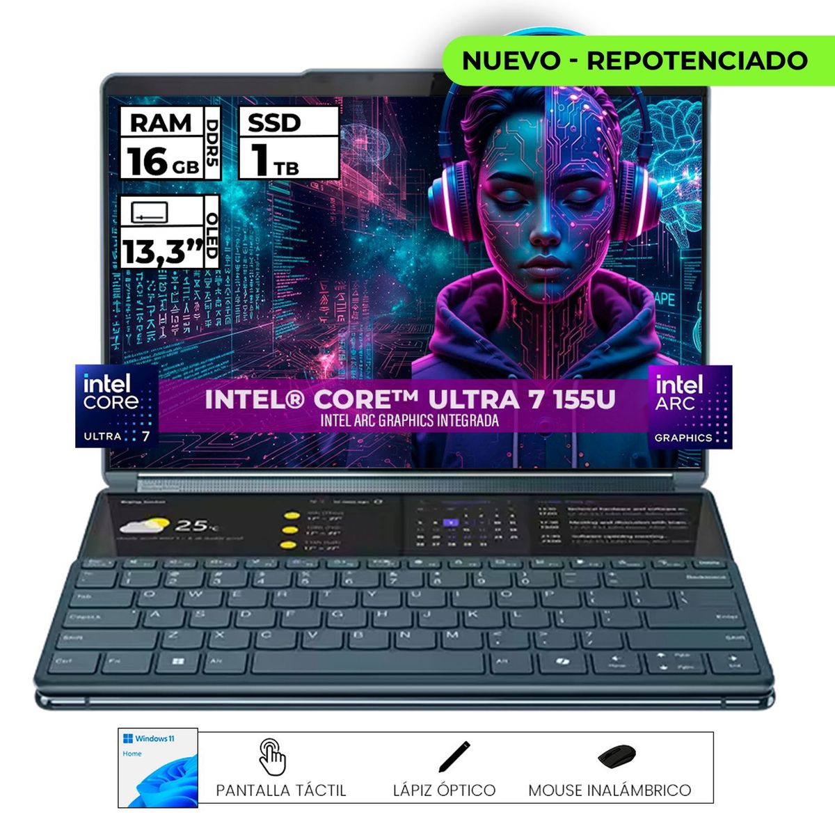 Lenovo - PORTATIL LENOVO YOGA INTEL CORE ULTRA 7 16GB RAM 1TB SSD DOBLE PANTALLA 13.3'' OLED TOUCH