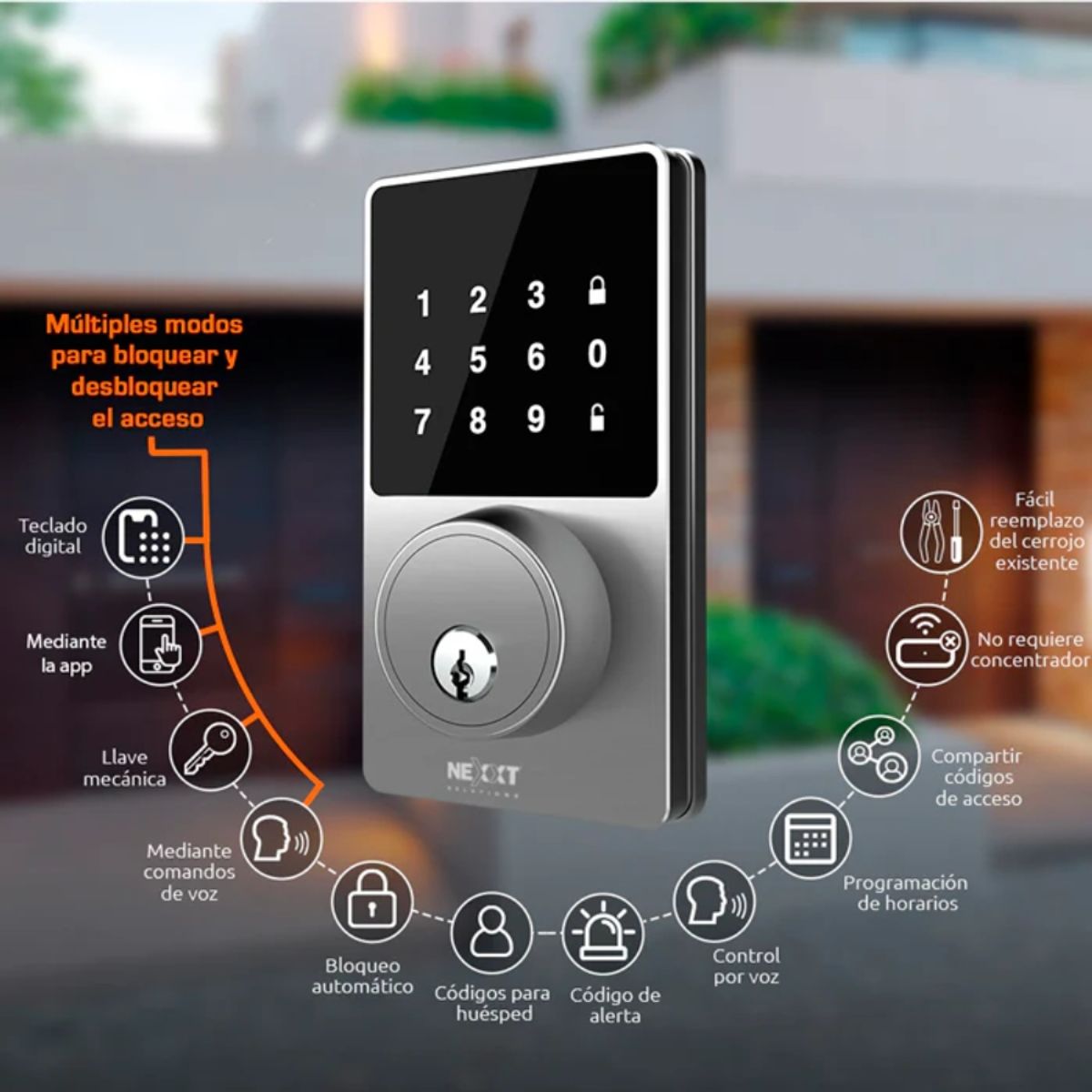 NEXXT SOLUTIONS - Cerradura Inteligente Nexxt NHS-D100 WiFi App Voz Alexa Google Assistant