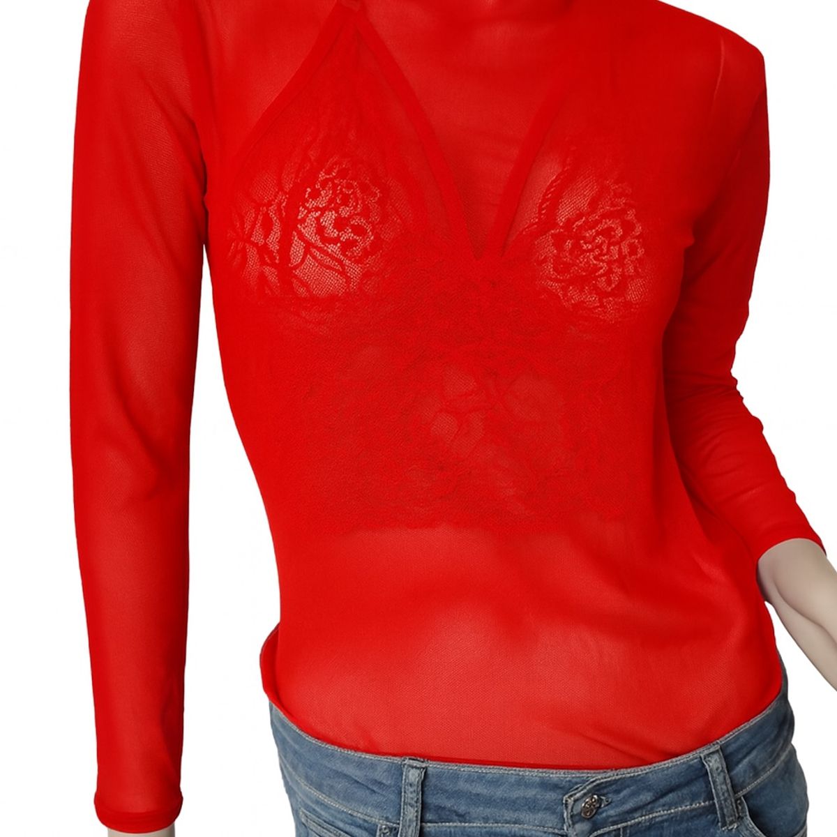 VIA7 - Blusa malla larga transparente manga larga no incluye top
