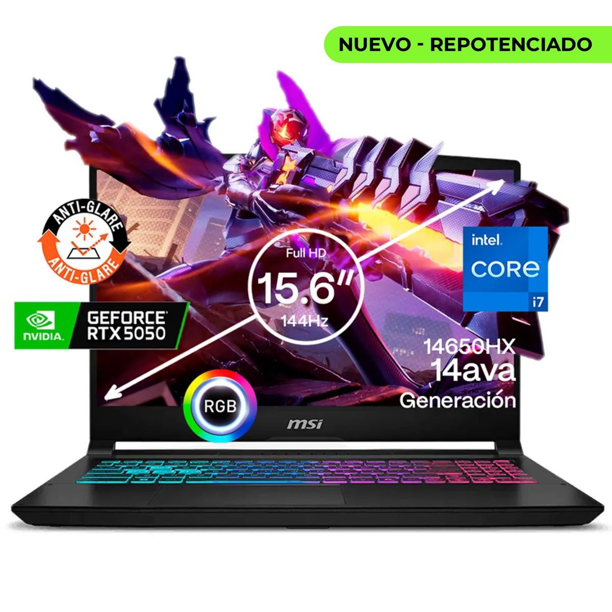MSI - PORTATIL GAMER KATANA 15 PROCESADOR INTEL CORE i7-14650HX SSD 512GB RAM DDR5 16GB RTX 5050 8GB