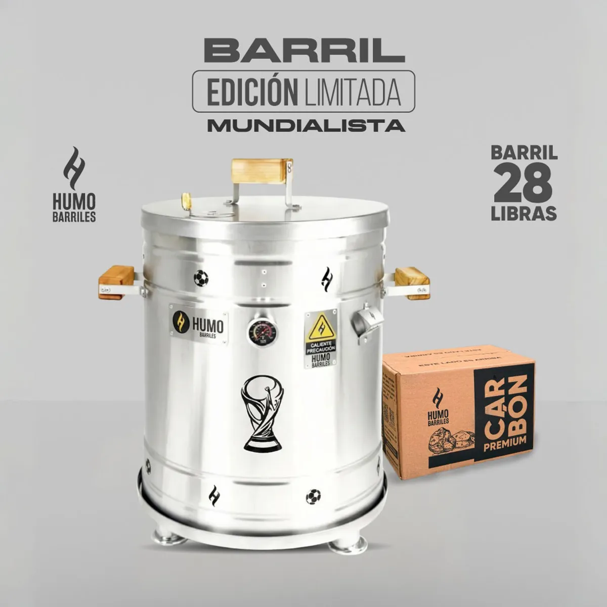 HUMO BARRILES - Barril Edición Limitada COPA DEL MUNDO Mediano 28 Libras + Carbón