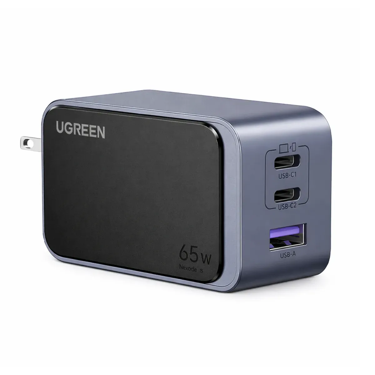UGREEN - Cargador Carga Rápida 65W, 3  Puertos GAN 1XUSB a 2XUSB C, Gris
