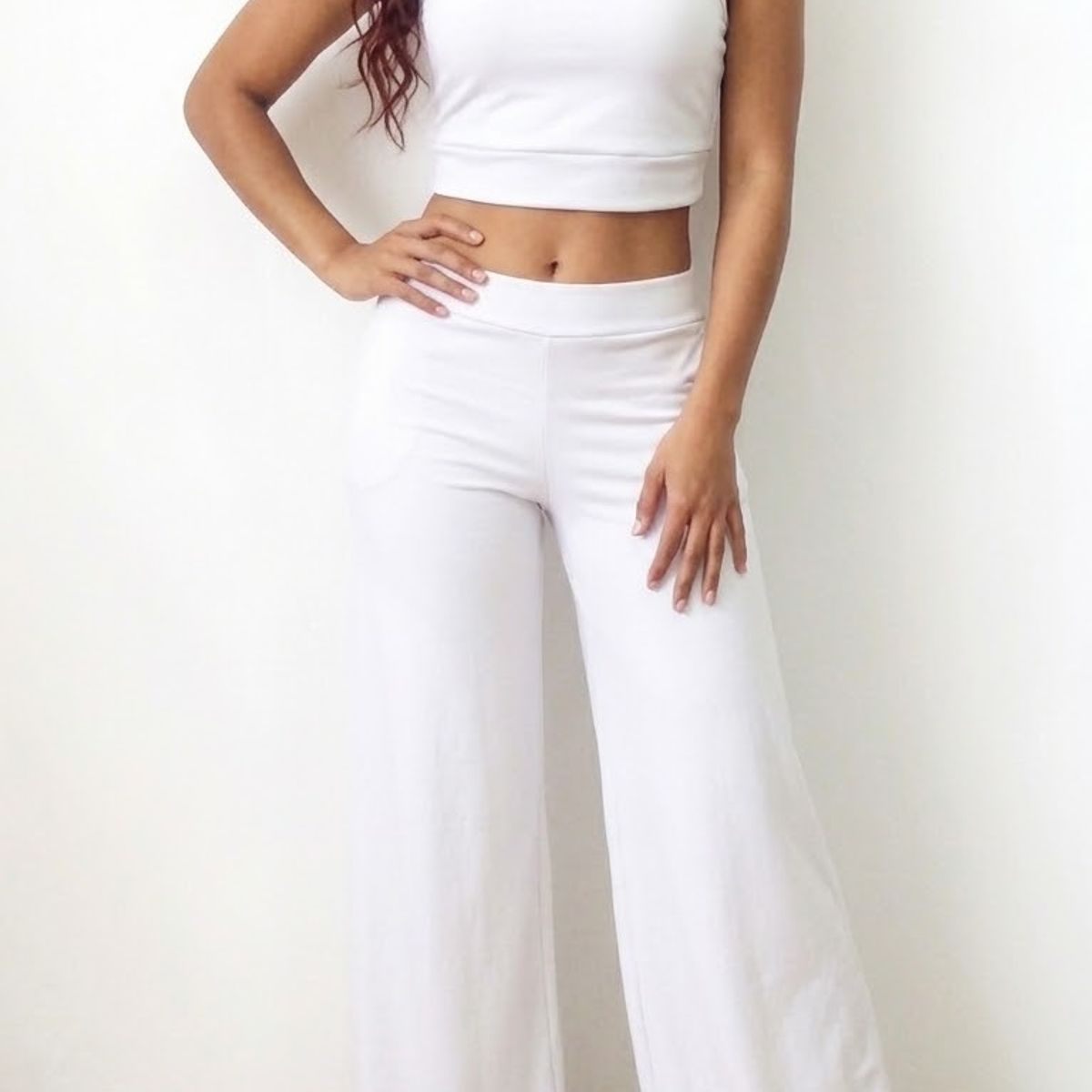 VIA7 - Pantalón Licrado Wide Leg - Talle Alto y Caída Fluida