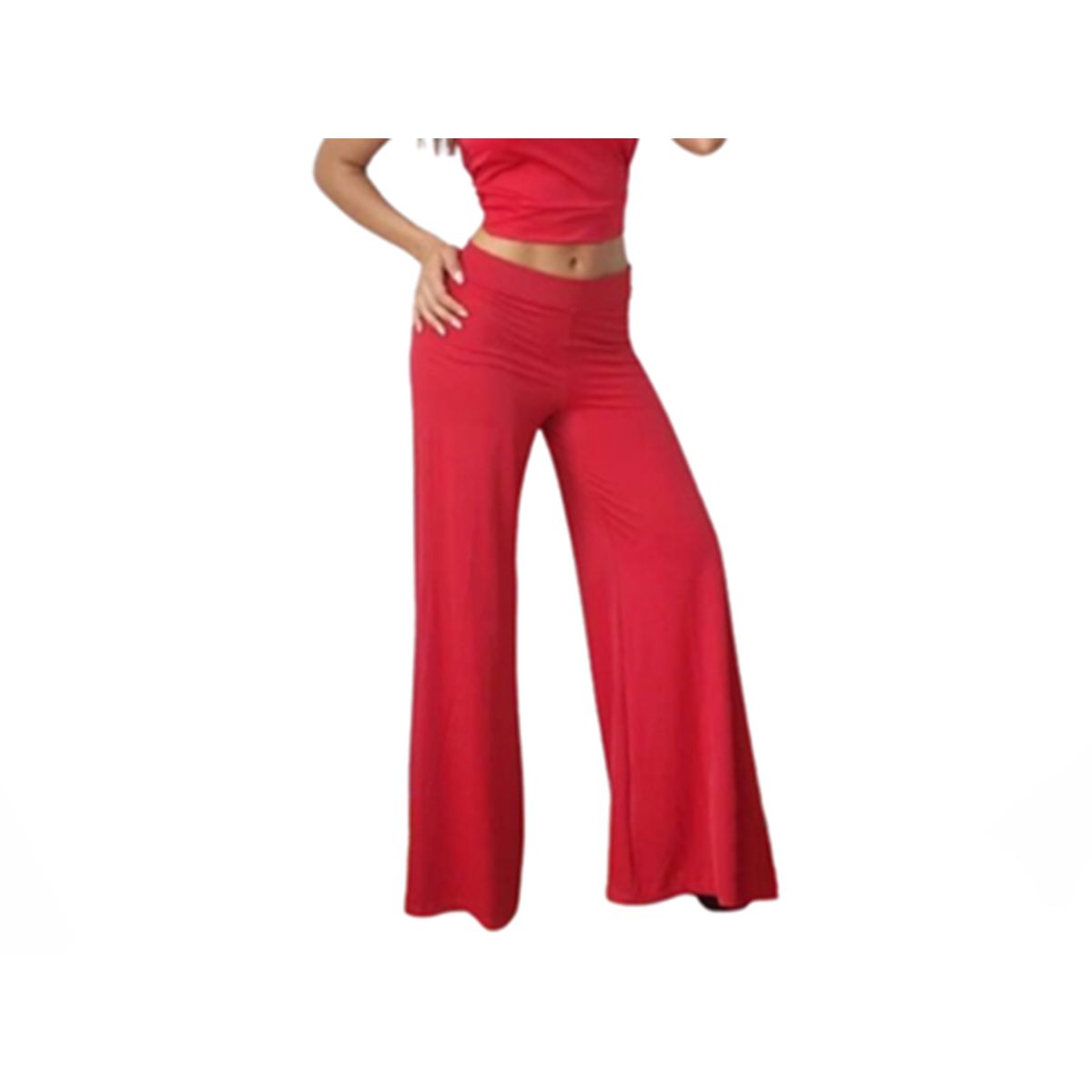 VIA7 - Pantalón Licrado Wide Leg - Talle Alto y Caída Fluida