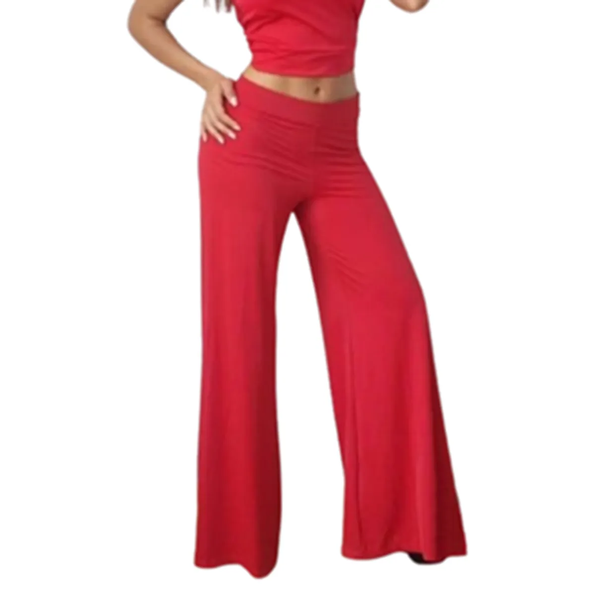 VIA7 - Pantalón Licrado Wide Leg - Talle Alto y Caída Fluida