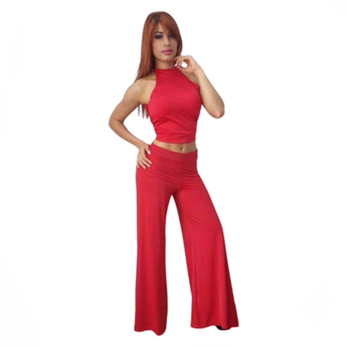 VIA7 - Pantalón Licrado Wide Leg - Talle Alto y Caída Fluida