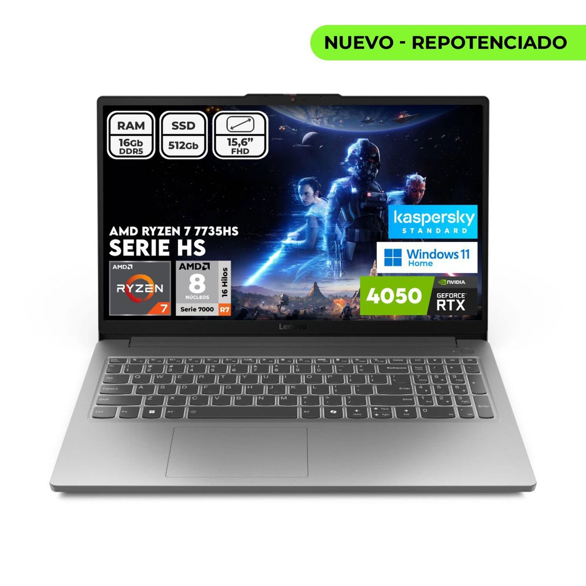Lenovo - Portátil Gamer Lenovo Loq AMD Ryzen 7 R7 7735hs Ram 16gb Ddr5  Ssd 512gb Rtx 4050 6Gb