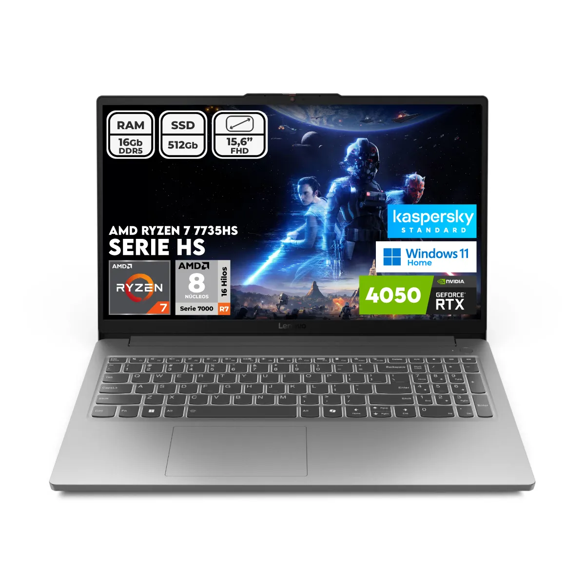 Lenovo - Portátil Gamer Lenovo Loq AMD Ryzen 7 R7 7735hs Ram 16gb Ddr5  Ssd 512gb Rtx 4050 6Gb
