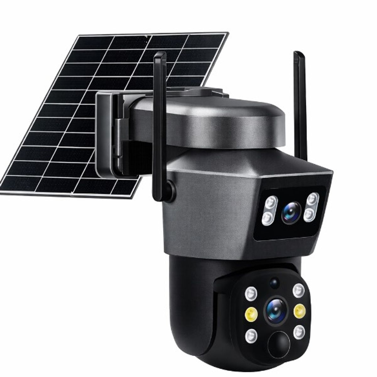 GENERICO - CAMARA DE SEGURIDAD CON PANEL SOLAR DOBLE LENTE Y DOBLE VIA WIFI