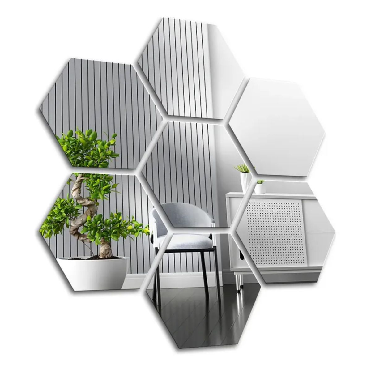 GENERICO - Vinilo Decorativo Efecto Espejo Para Pared Con Adhesivo Laminas Hexagonal Set X7 Uni. Color Plateado
