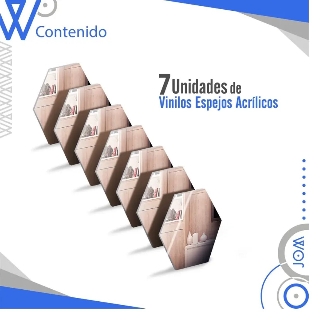 GENERICO - Vinilo Decorativo Efecto Espejo Para Pared Con Adhesivo Laminas Hexagonal Set X7 Uni. Color Plateado