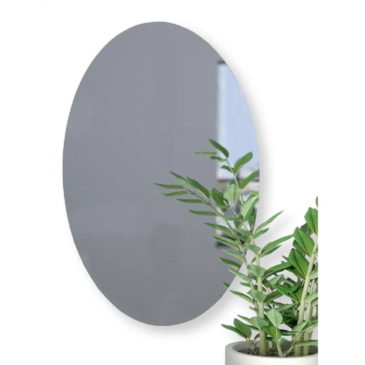 GENERICO - Vinilo Decorativo Efecto Espejo Acrilico Con Adhesivo Para Pared Lamina Forma Ovalada Color Plateado