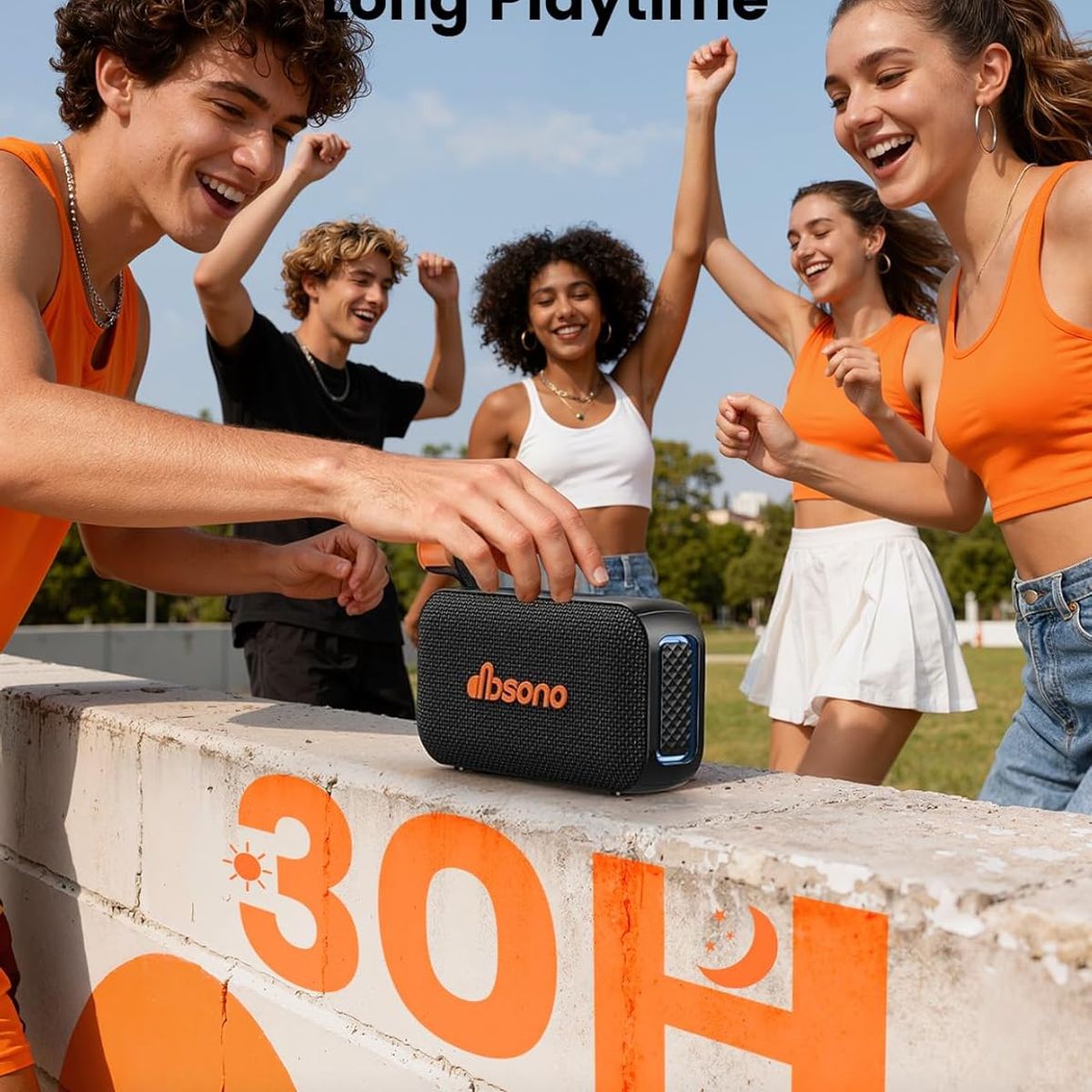 AUDIO PRO - Parlante Bluetooth Portátil 20W Sonido Estéreo  Batería 30H, Resistente al Agua IPX5 con Luces LED