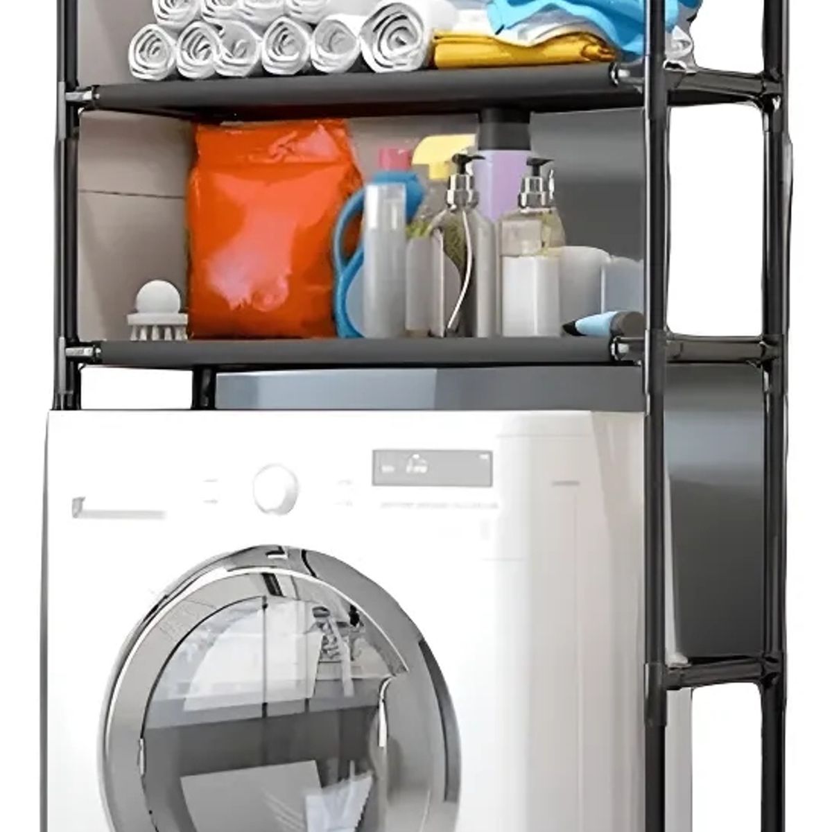 GENERICO - Organizador Baño Lavadora Rack 3 Niveles Negro Metal 25cm Profundidad