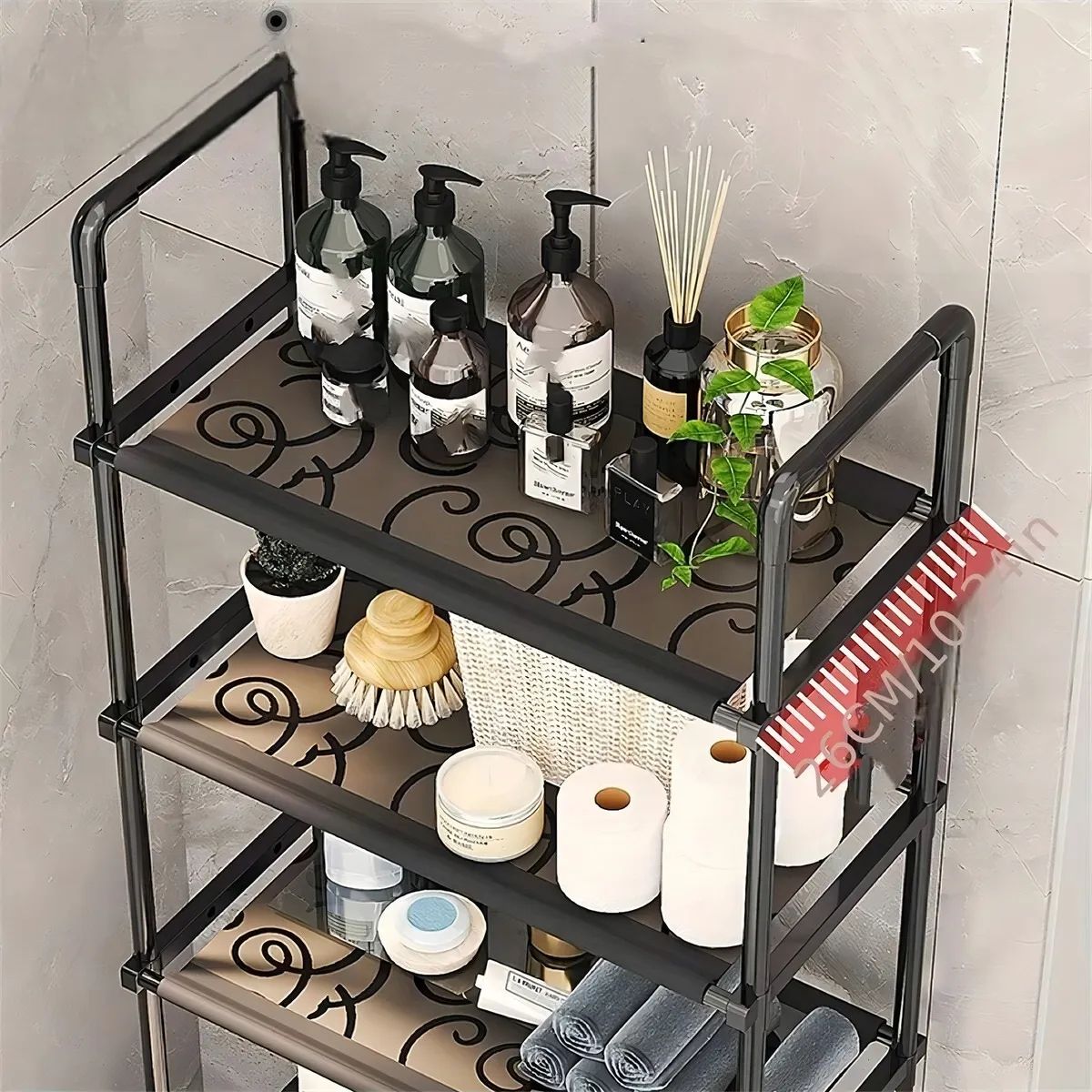 GENERICO - Organizador Baño Lavadora Rack 3 Niveles Negro Metal 25cm Profundidad
