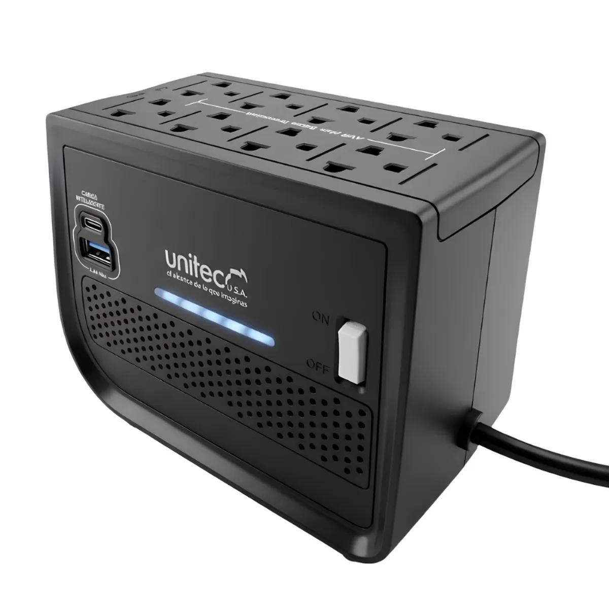 UNITEC - Regulador de Voltaje Automático Unitec I-682 1600VA/800W con 8 Tomas + USB y USB-C